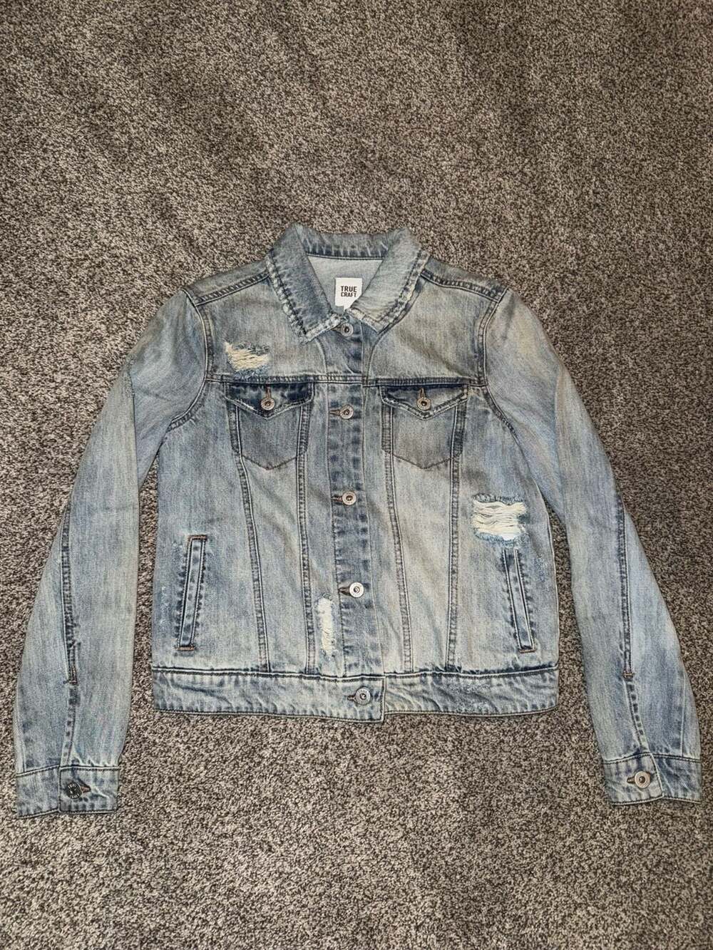 True Craft Distressed Denim Jacket Size S Light Wash